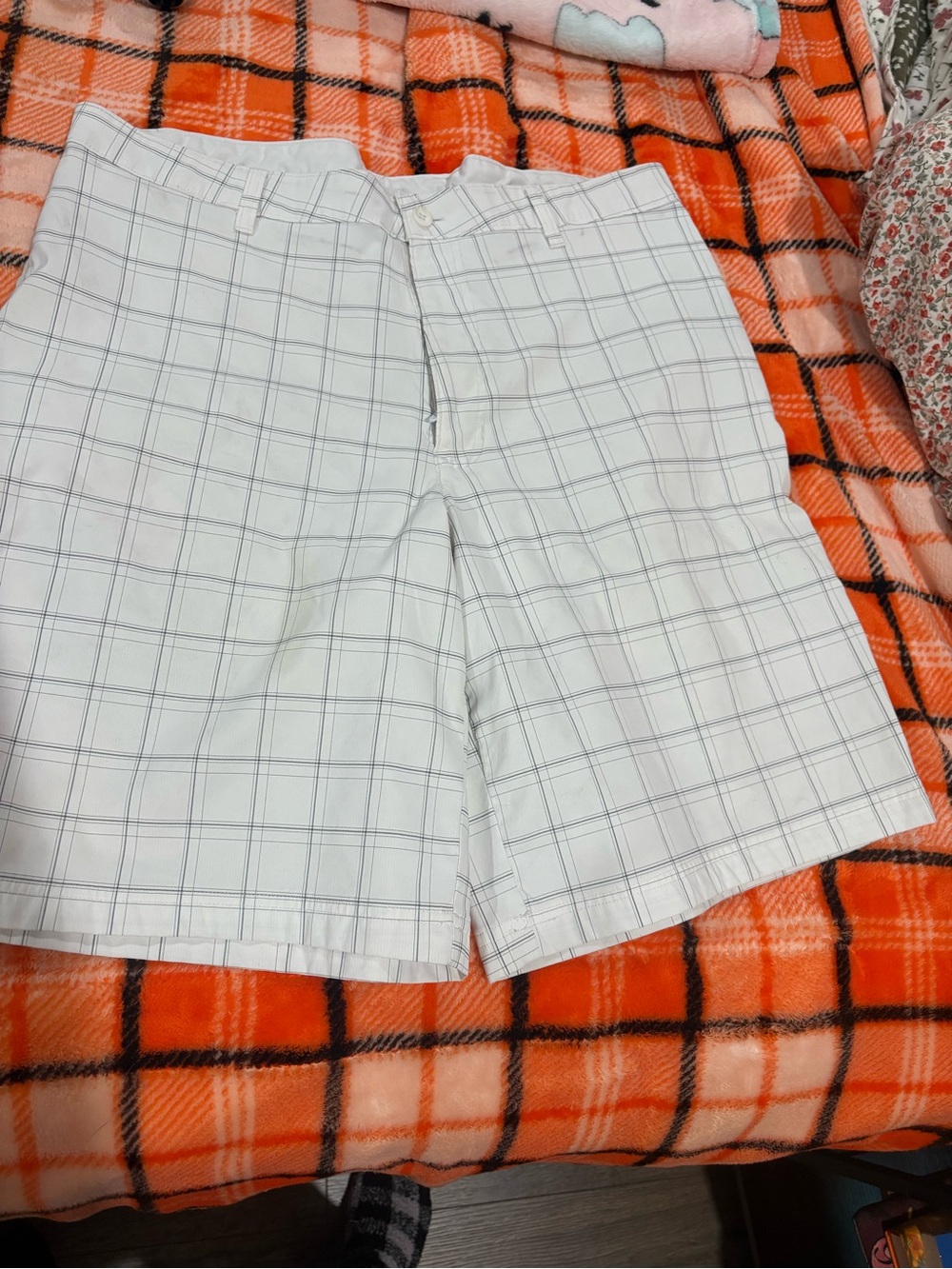 Champion White Plaid Flat-Front Men's Shorts